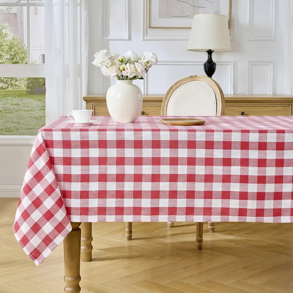 Red Checkered Tablecloth, Christmas Gingham Design, 60 x 106 Inch Rectangle