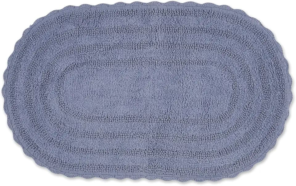 DII Crochet Collection Reversible Bath Mat, Large Oval, 21x34, Stonewash Blue