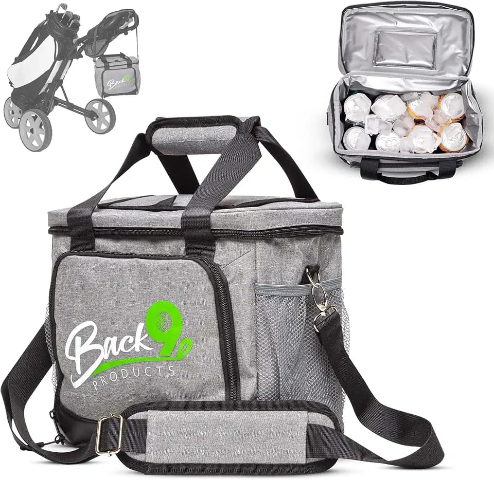 Back9Products Golf Cart Cooler Bag with Magnetic Lid - 12 Can Soft Sided Insulated Cooler, Leakproof & Waterproof - Portable Cooler for Push Carts, Work, Camping, Travel, Men & Womens Gifts