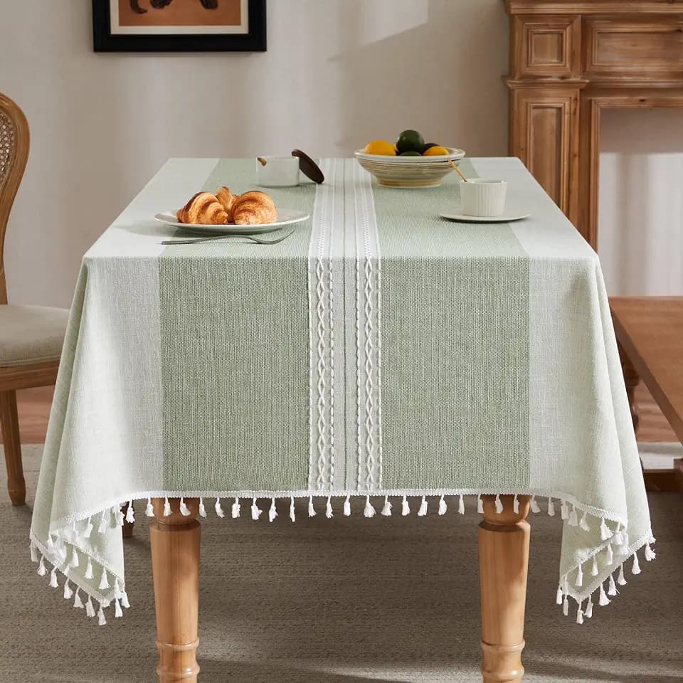 ZeeMart Contrast Linen Square Table Cloth 52x52 Inch Mid-Stripe Green