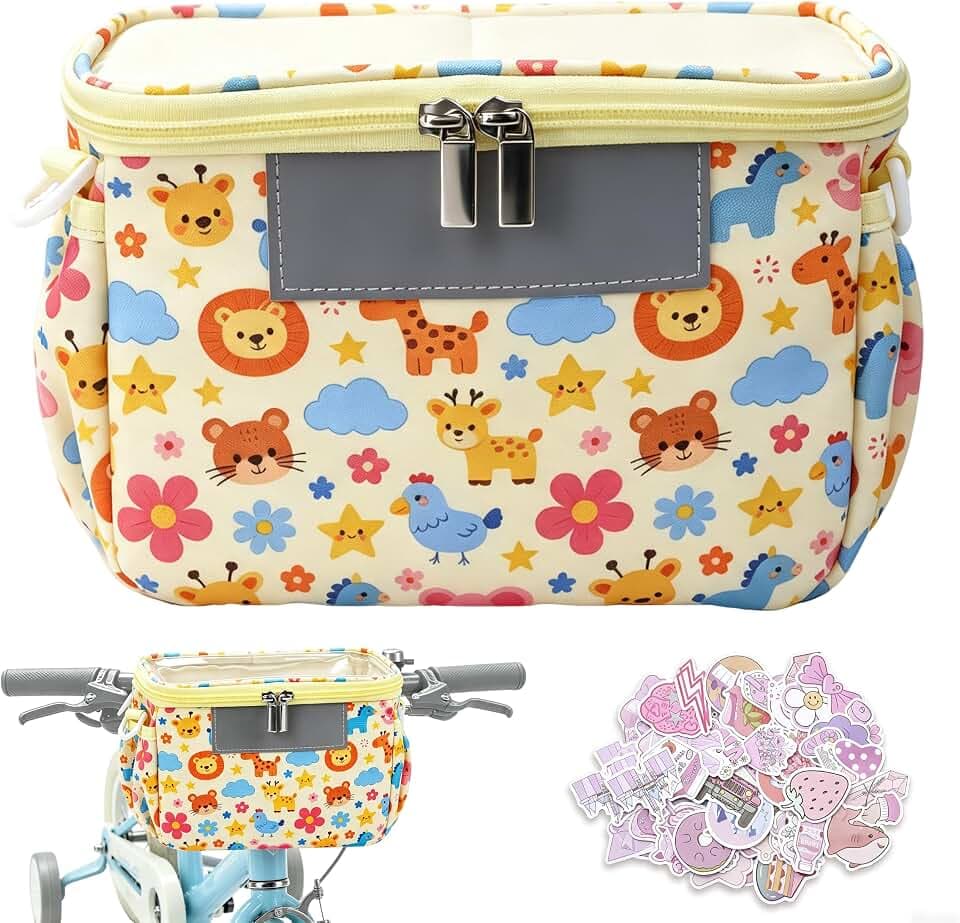 Kids Bike Basket with Shoulder Strap, Reflective Strips