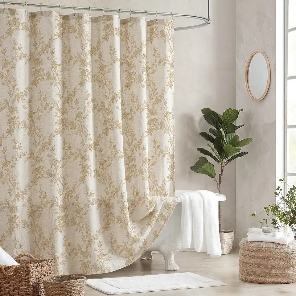 Floral Shower Curtain Beige Linen Shower Curtain Rustic Vintage Shower Curtains Boho Farmhouse Shower Curtains for Bathroom French Country Cottagecore