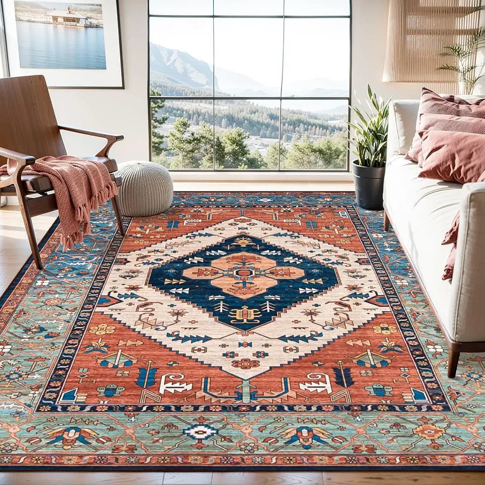 Lahome Large 8x10 Washable Boho Southwestern Area Rug for Living Room, Rust