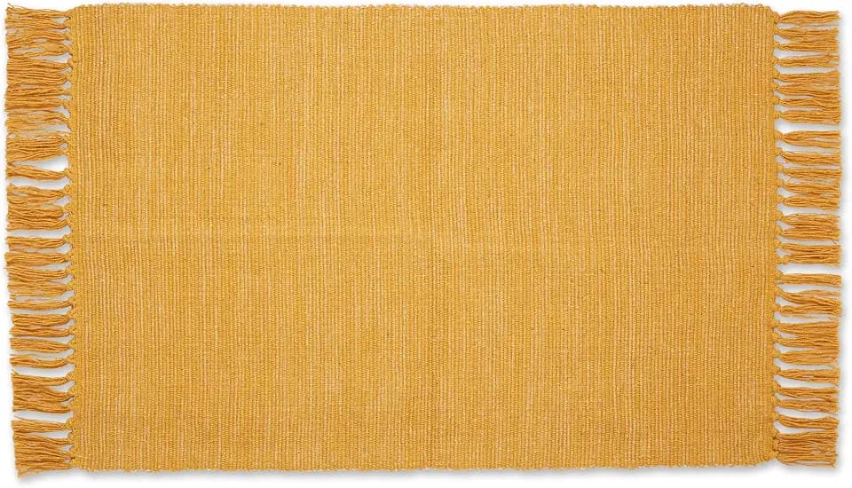 DII Woven Rugs Collection Ribbed Reversible Cotton, 2x3', Honey Gold & Off-White