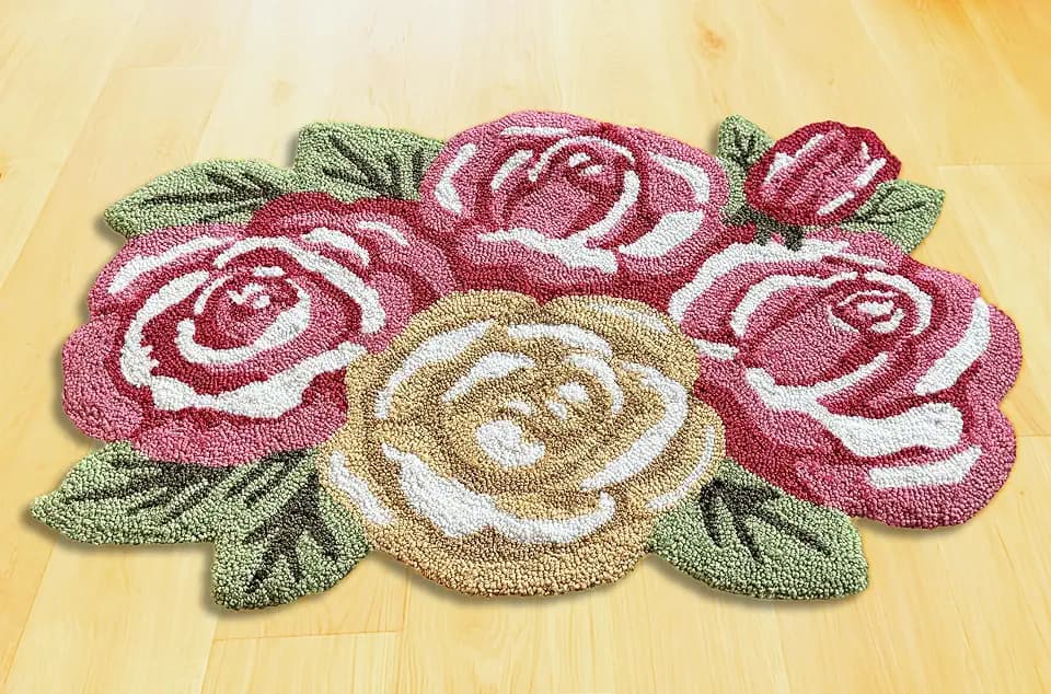 Shaped Rose Hand-Hooked Accent Rug 30.5x18 Inches