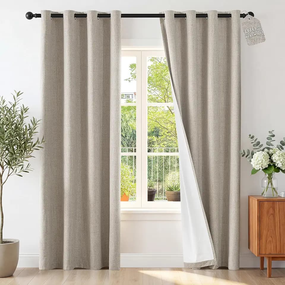 ChrisDowa Linen Drapes for Bedroom & Living Room 100% Blackout Curtain 108"