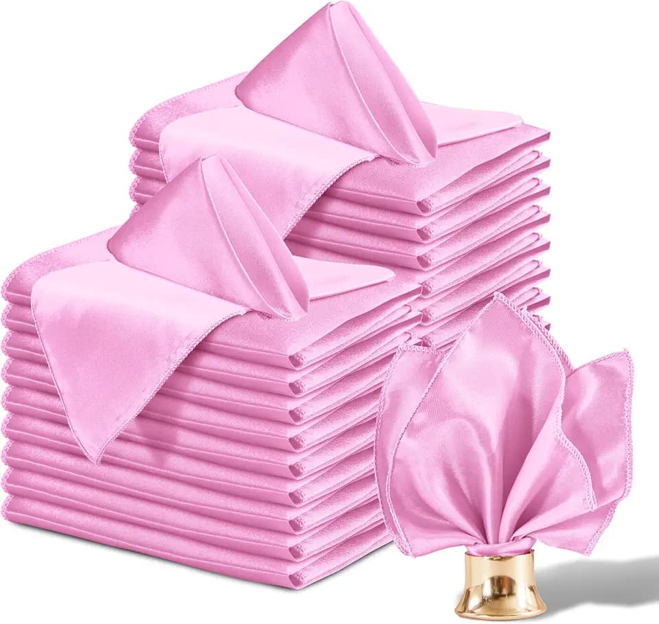 Aormenzy 50 Pack Light Pink Satin Napkins, 12 x 12 Inch Square Satin Napkins for Wedding, Banquet, Party Decoration