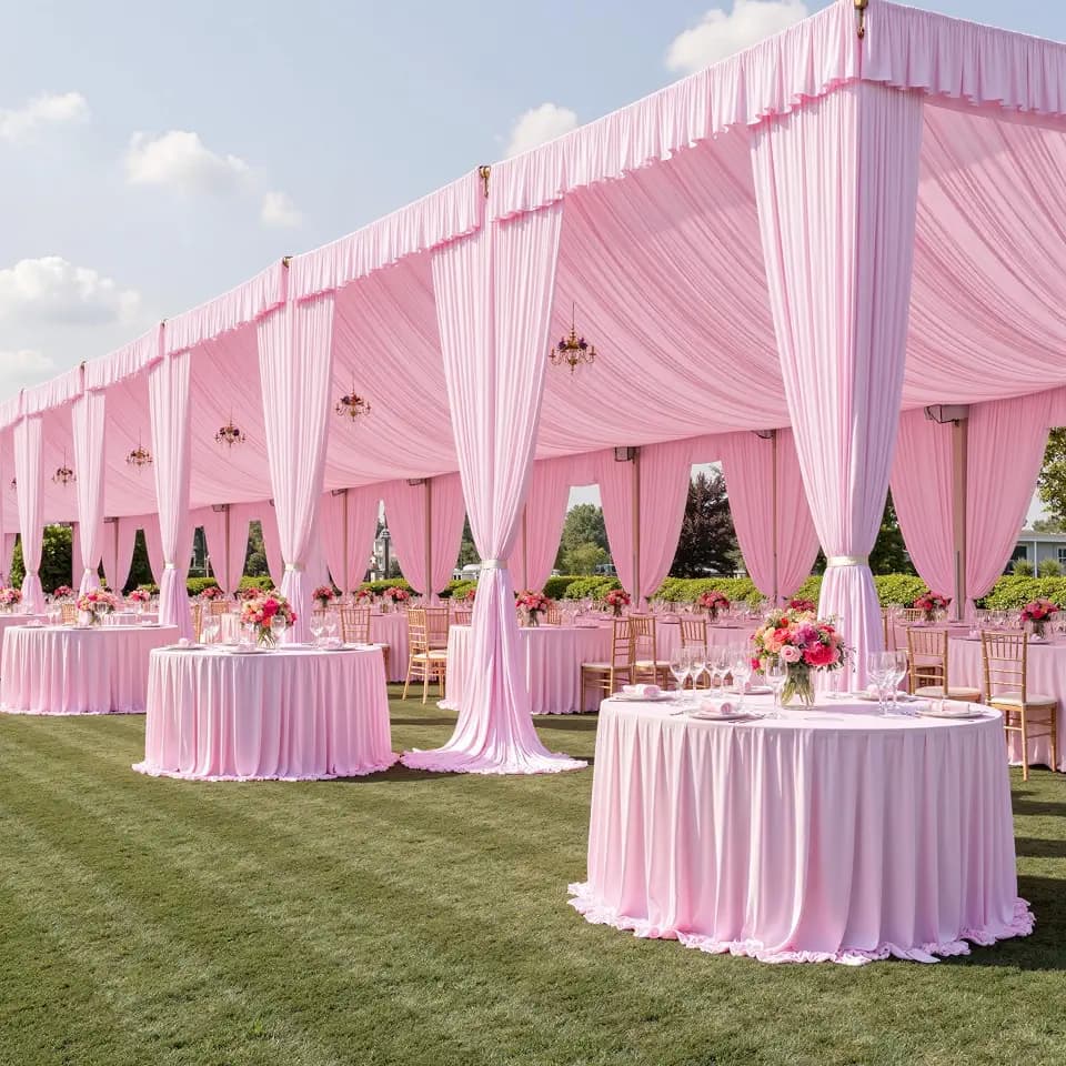 6 Panels 5x40ft Pink Ceiling Drapes for Wedding Parties, Wrinkle Free Ceiling Curtains Thick Polyester 40 ft Long Canopy Tent Draping Fabric Arch Drapery for Birthday Big Party Events