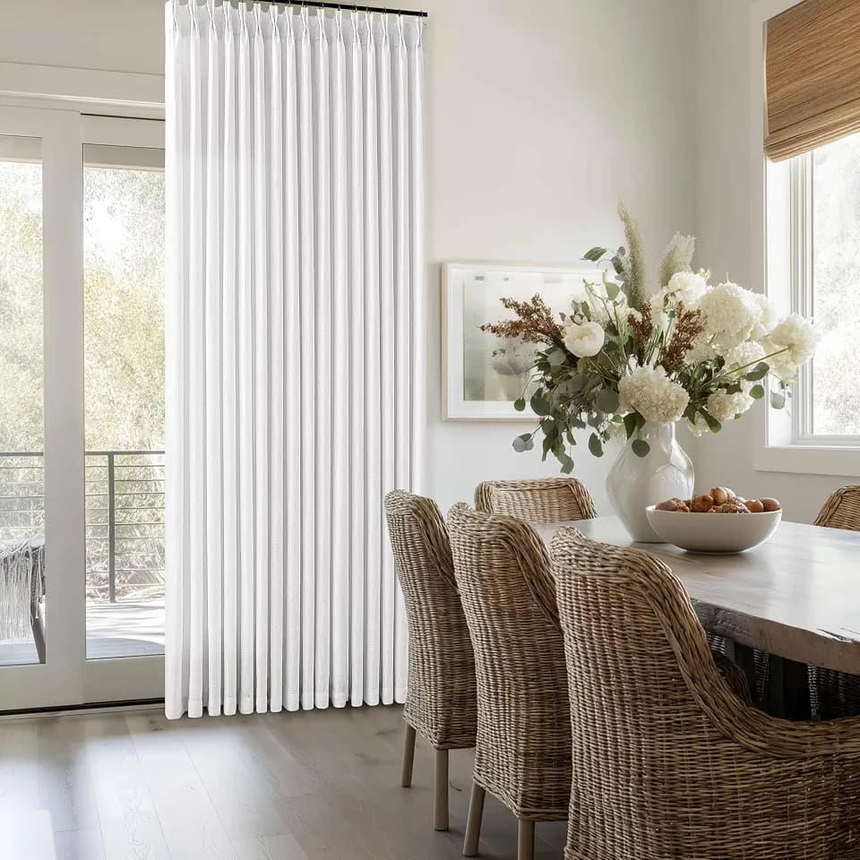 Linen Pinch Pleated Light Filtering Semi Sheer White Curtains 86 Inch Long