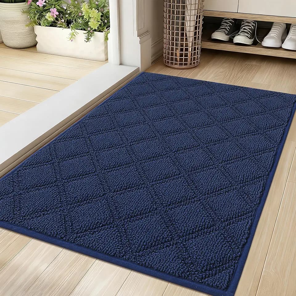 BEQHAUSE Dirt Trapper Door Mat 20" x 32" Non-Slip Washable, Blue