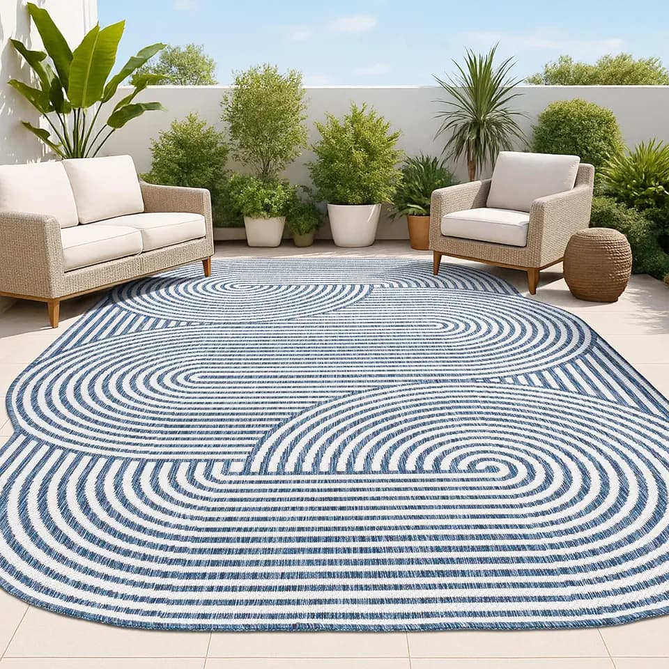 JONATHAN Y Geometric Arch Stripe Indoor Outdoor Area Rug 9X12 Cream/Navy, Margot Modern for Backyard, Patio, Porch, Easy-Cleaning, High Traffic, Pet-Friendly, Non-Shedding (SHP201C-9)