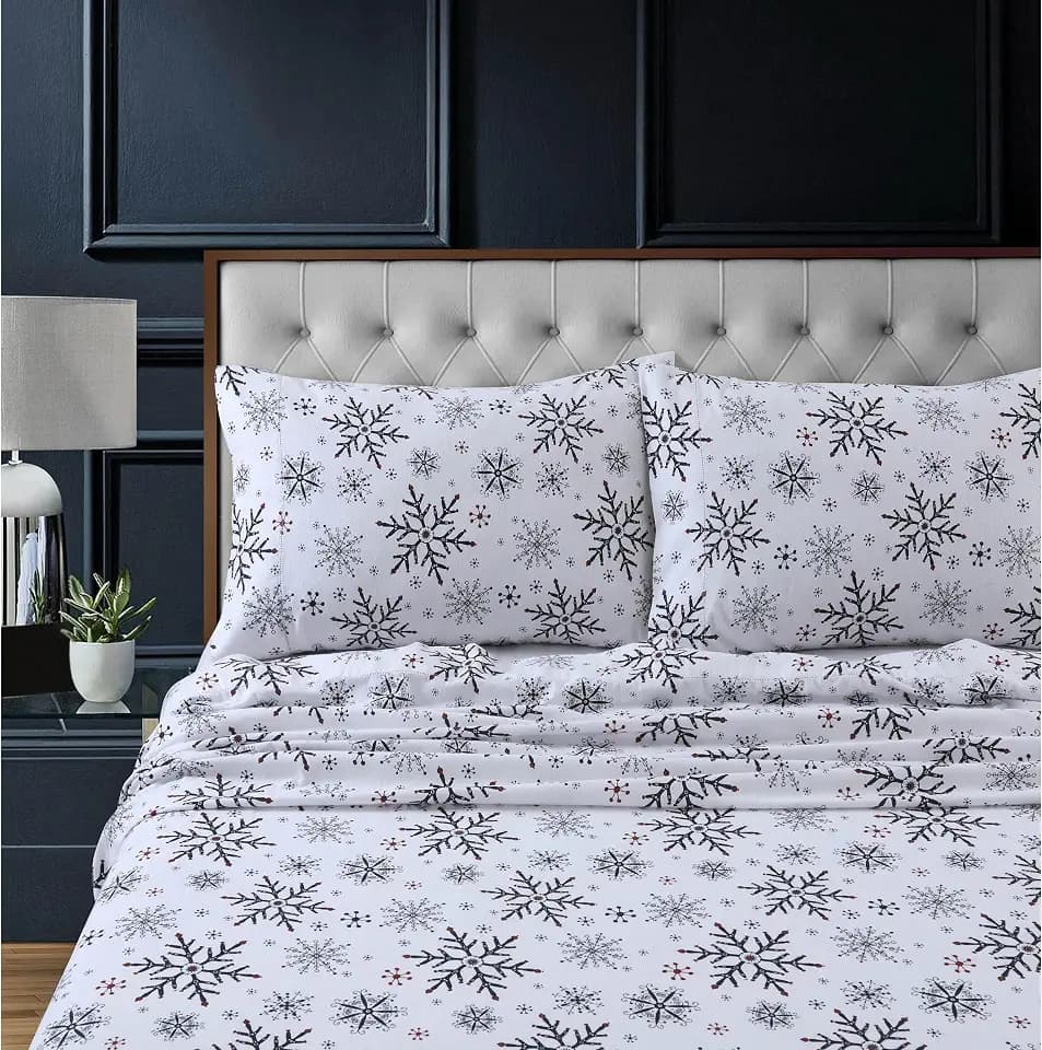 Tribeca Living Flannel Sheets Twin XL Size - 100% Cotton Flannel Sheet Set, 200 GSM Deep Pocket Twin XL Flannel Sheets, 3 Piece Ultra Soft Brushed Cotton Flannel Sheet in Let it Snow Print