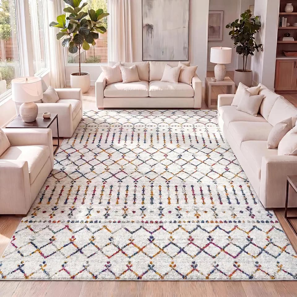 JONATHAN Y Boho Vintage Diamond Cream/Multi Indoor Area Rug 5X8 ft, Moroccan Hype for Living Room, Bedroom, Kitchen, Office, Easy-Cleaning, High Traffic, Pet-Friendly, Non-Shedding (MOH101H-5)