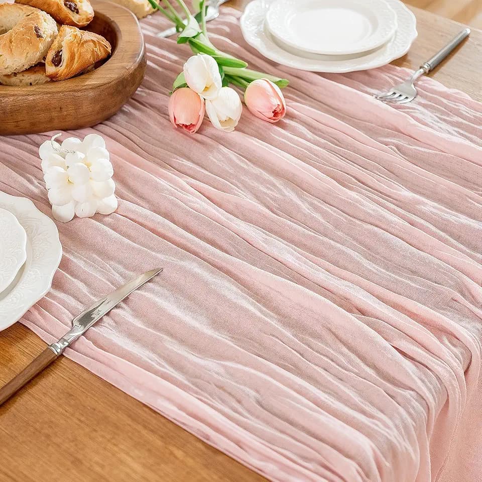 Cheesecloth Table Runner, 10 Ft, Boho Rustic, Dusty Pink, 1 Pcs