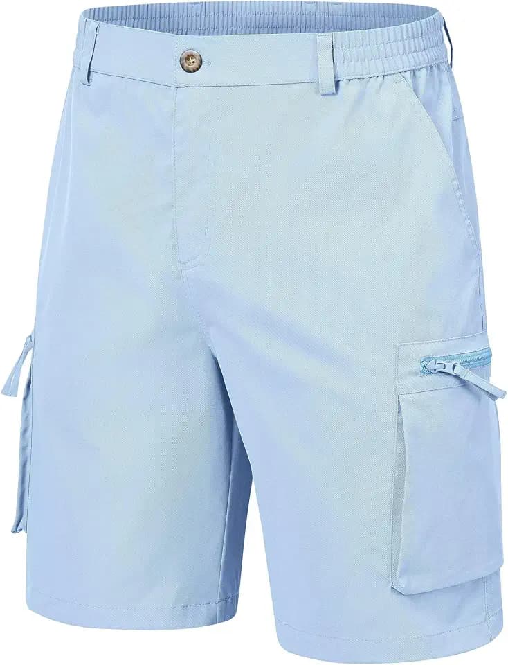 QPNGRP Men's 9" Inseam Stretch Waist Zipper Cargo Shorts with 6 Pockets