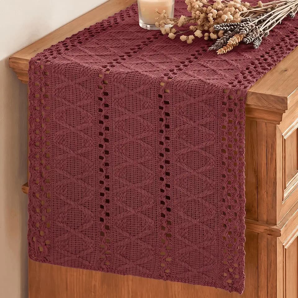 Artoid Mode Red Woven Farmhouse Hollow Table Runner 12x60 Inch