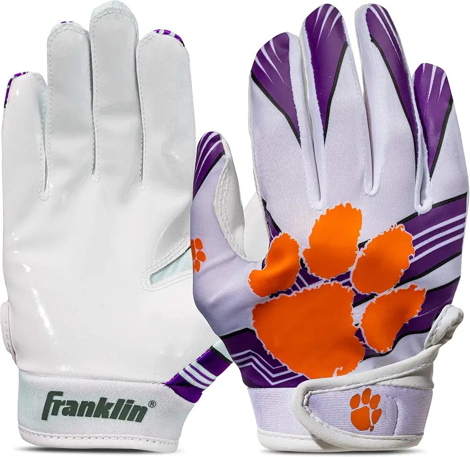 Franklin Sports Youth NCAA Football Receiver Gloves - Receiver Gloves for Kids - NCAA Team Logos and Silicone Palm - Youth Pair - Great for Games & Costumes