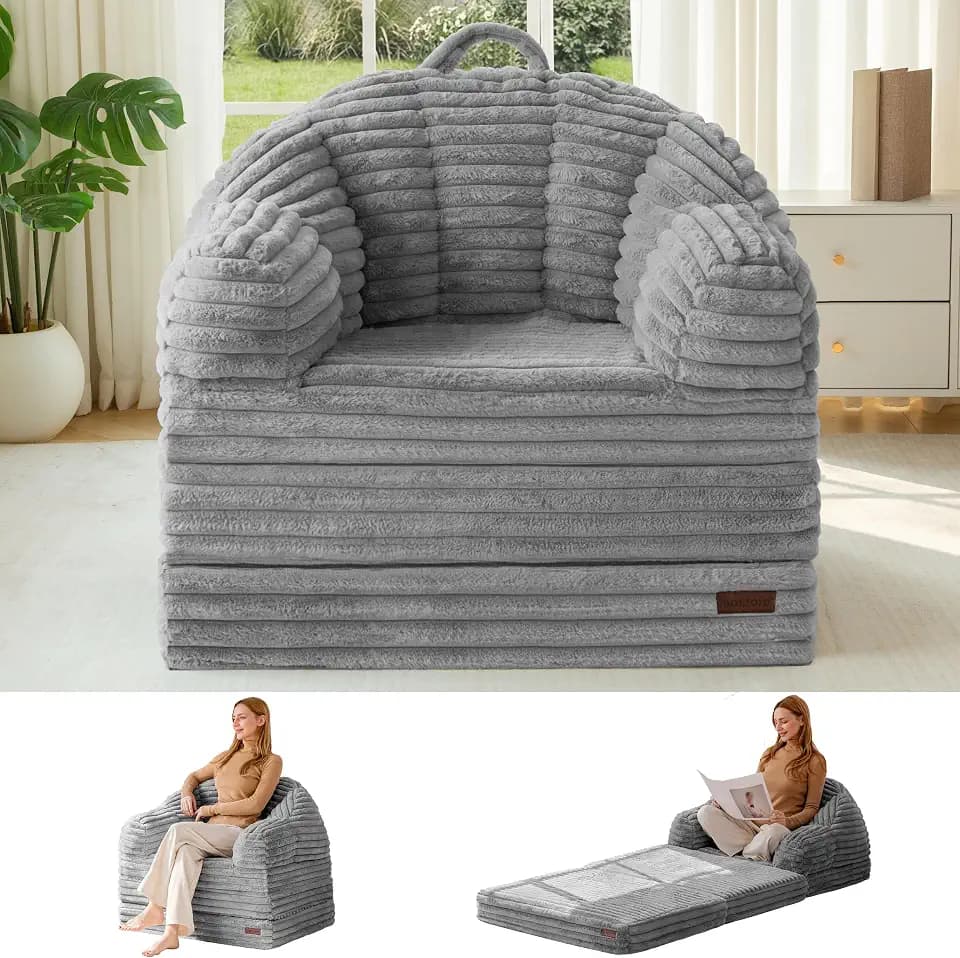 MAXYOYO Folding Sofa Bed Chair, Sleeper Chair for Adults, Faux Fur, Single