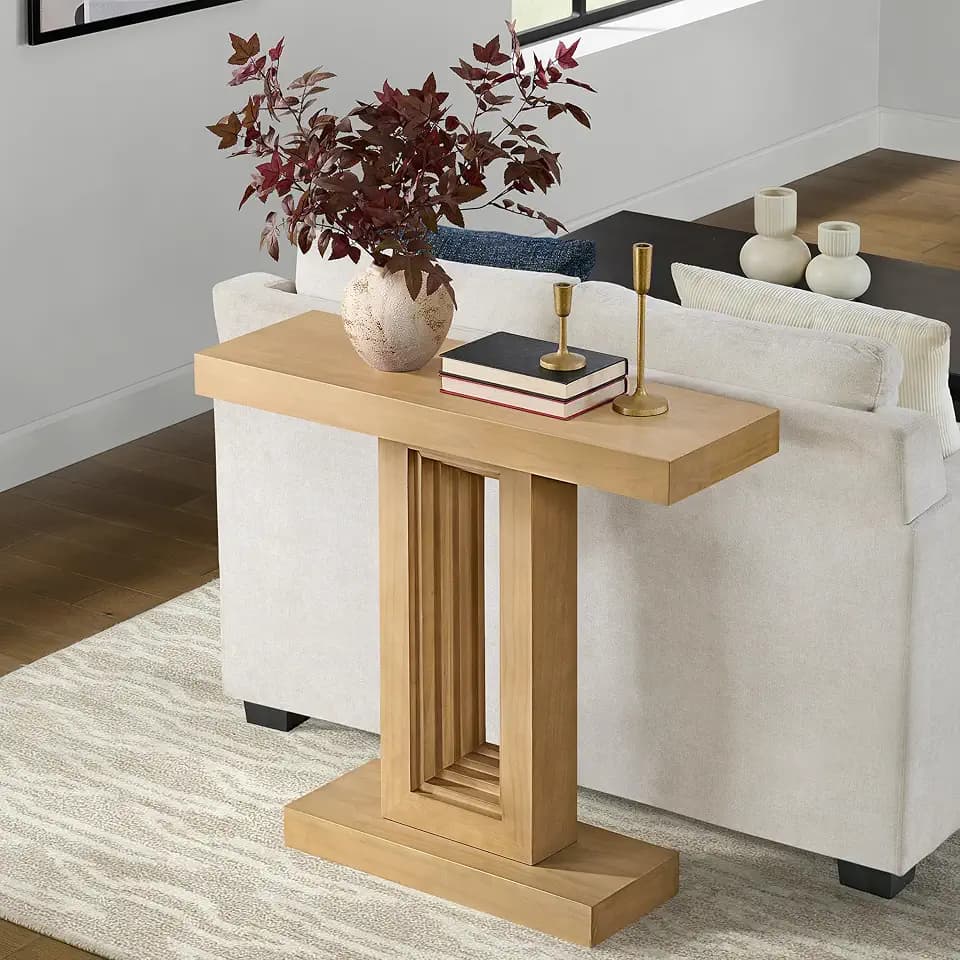 Alaterre Furniture Pismo Solid Wood Console Table, Light Oak, 36”x12”x32”