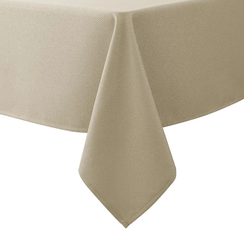 Textured Tablecloth Rectangle-Fabric Spillproof Table Cloth-Natural 90x152"