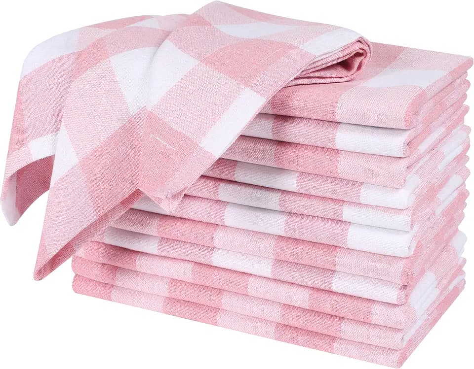 Alpha Living Home Cotton Cloth Napkins, Pink/White, Set of 12