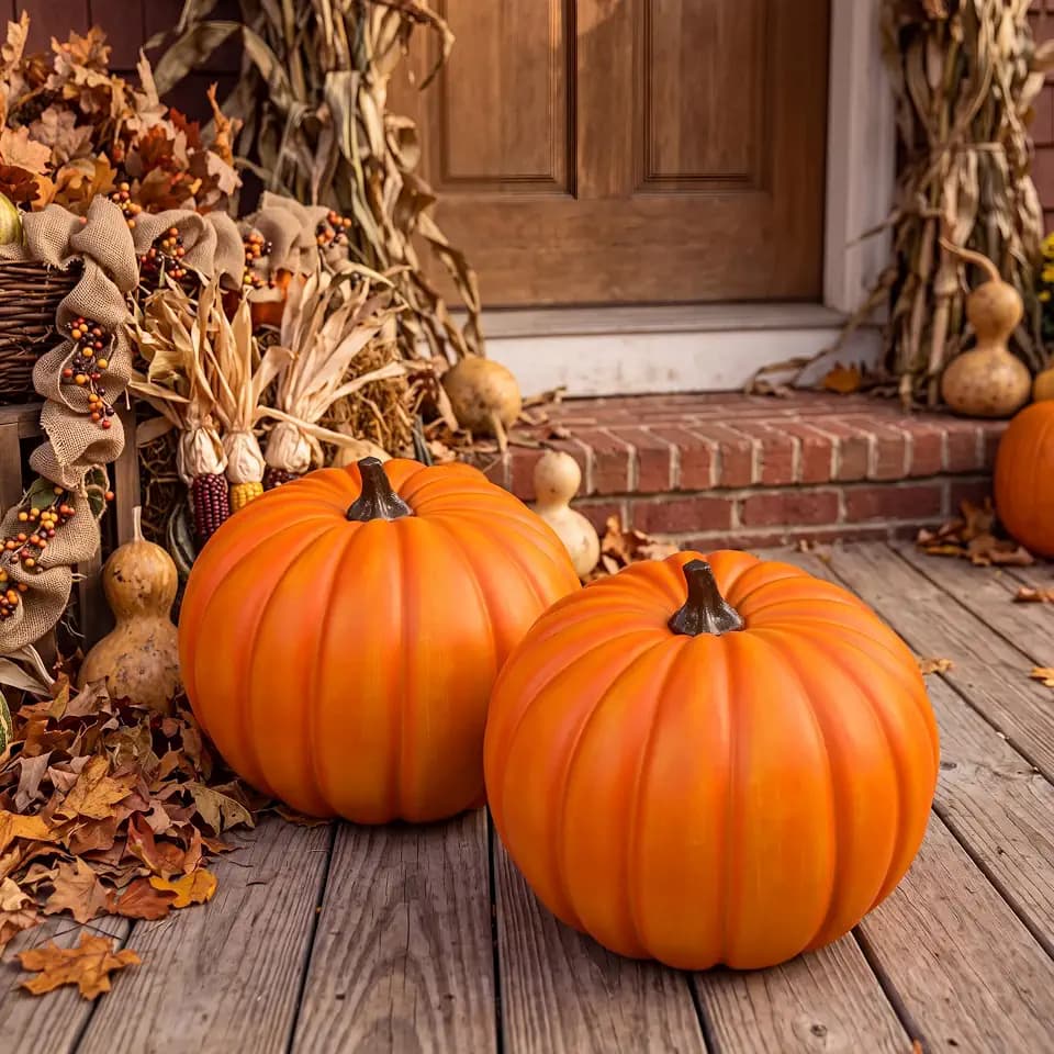 Leinuosen 2 Pcs Large Pumpkins for Outdoor Porch Fall Decor, Orange