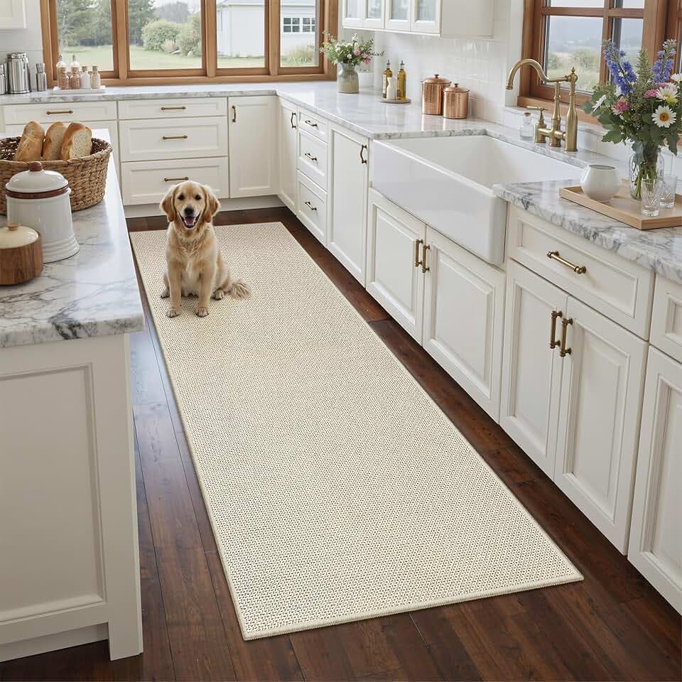 Soalmost 2x8 Runner Rug for Kitchen, Beige Washable Non Slip Rugs