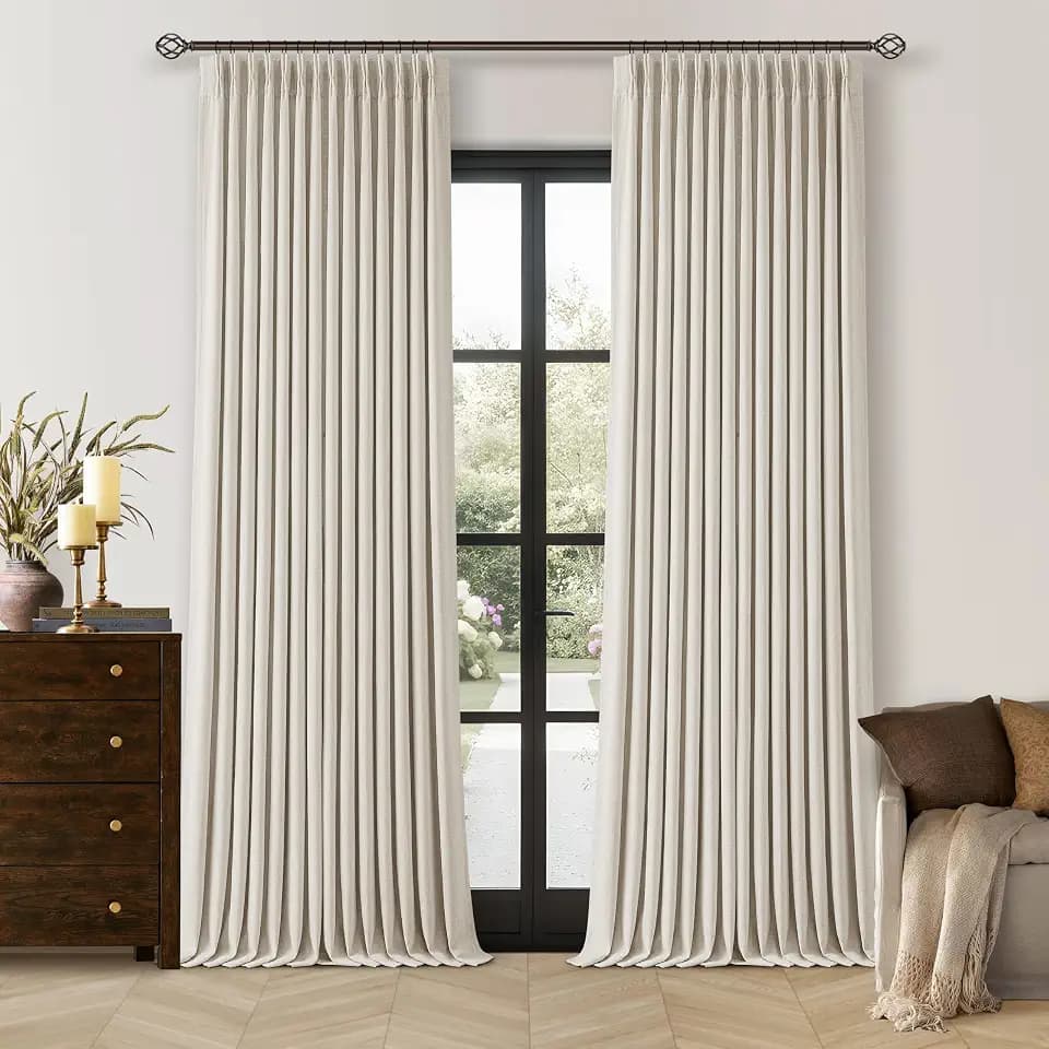 102 Inch Pinch Pleated Blackout Curtains for Bedroom 2 Panels Natural