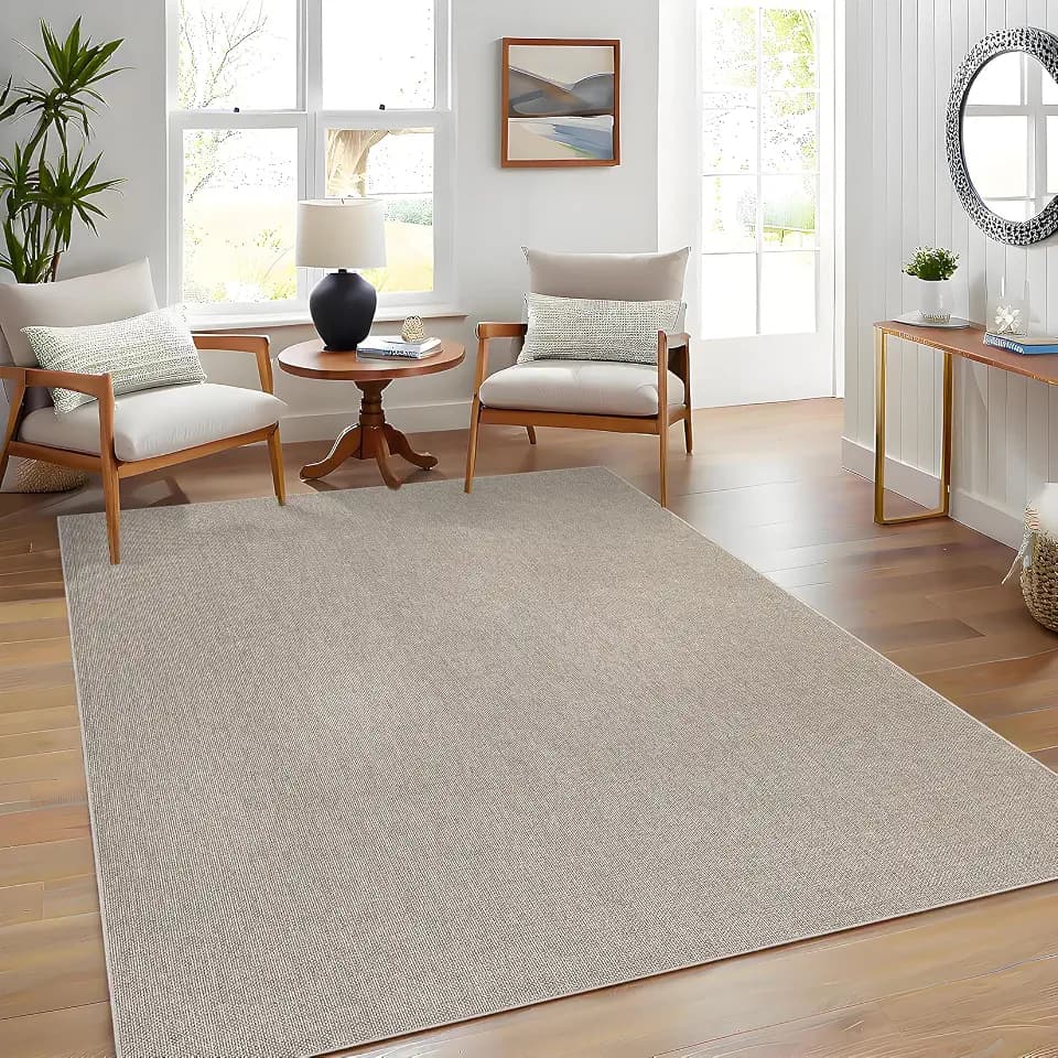 Garvee Woven Textured Area Rug 5x7 Washable Rugs for Living Room Non Slip Non-Shedding Bedroom Rug Ultra-Thin Low Pile Carpet Farmhouse Neutral Floor Mat for Nursery Dining Room Office Dorm Taupe