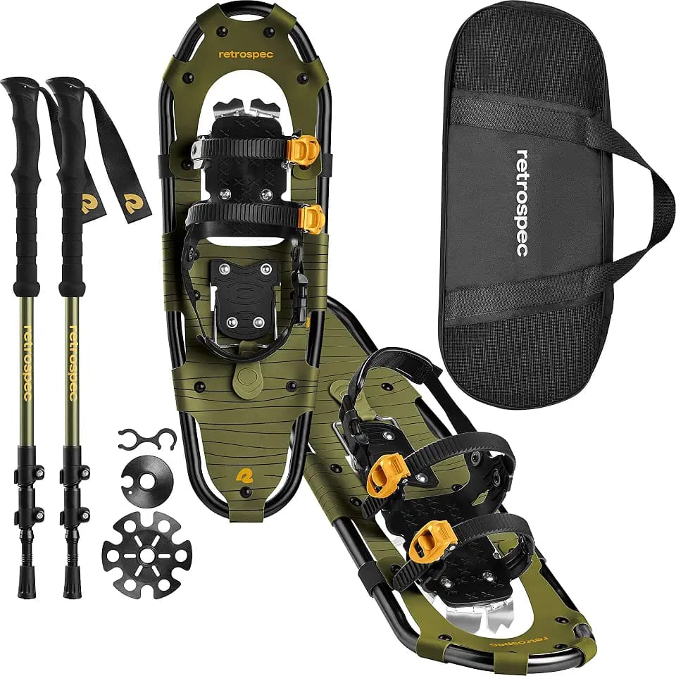 Retrospec Drifter Snowshoes & Trekking Poles Bundle with Adjustable Bindings - Lightweight Aluminum Snow Shoes for Women & Men - All Terrain Hiking & Winter Sports