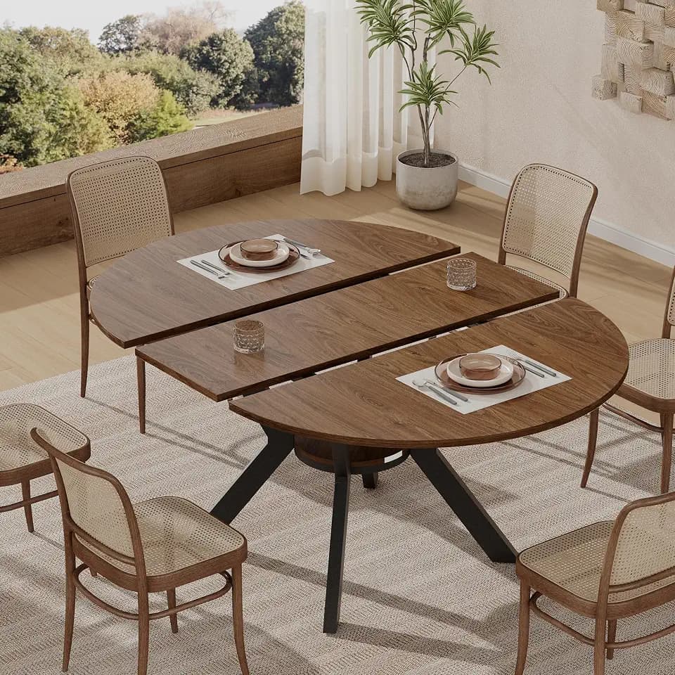 MECHYIN 42"-58" Extendable Round Dining Table for 4-6,with Storage Shelf