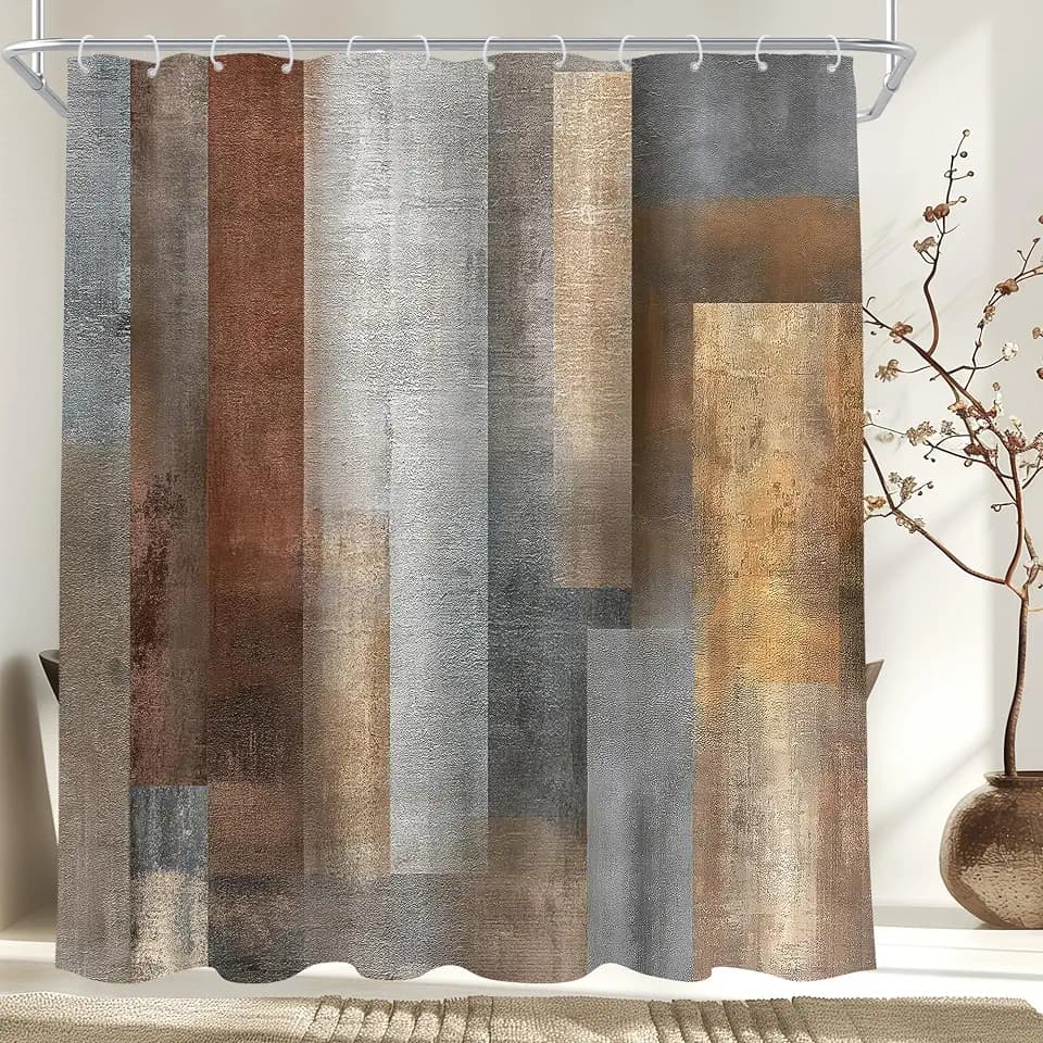 Brown Grey Abstract Rustic Vintage Country Bathroom Shower Curtain Set
