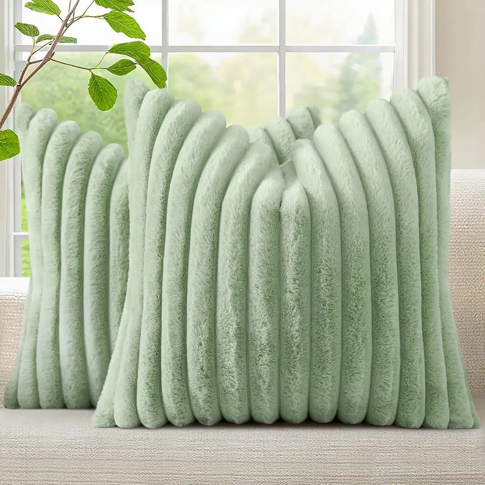 decorUhome Fall Faux Fur Throw Pillow Covers 20x20 Set of 2 Sage Green