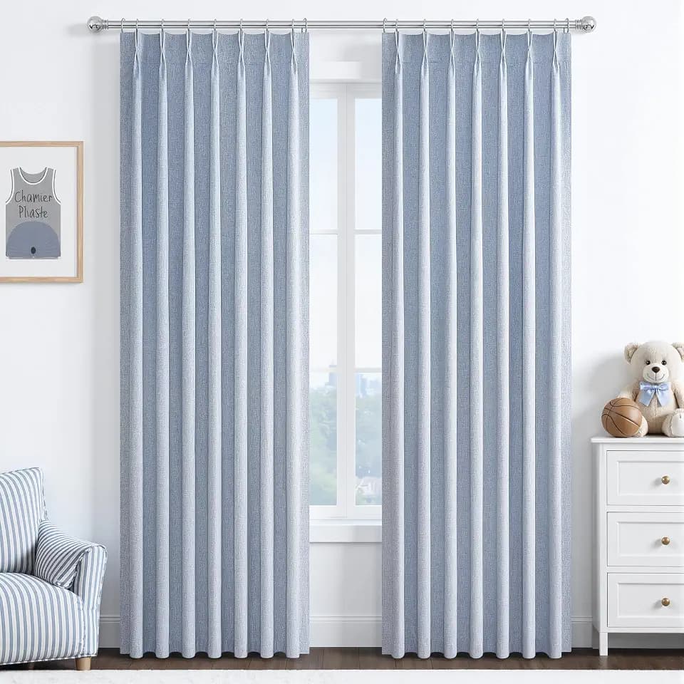 DustyBlue 84 Inches Blackout Curtains Length for Kids/Boys Rooms, Pinch Pleated Drapes with Hooks Viral Linen Thermal Coastal Curtain Window Burg Elegant Decor Light Blue (40"Wx84"Lx 2 Panels)