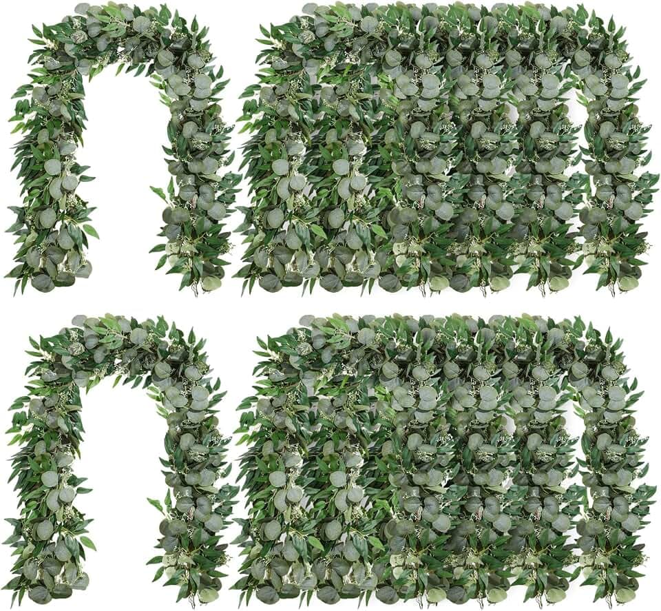 10 Sets Artificial Greenery Garlands Bulk Total 55.8 Feet Silver Dollar Eucalyptus Garland with Fake Willow Vines for Baby Shower Rustic Wedding Arch Swag Table Runner Home Spring Decoration