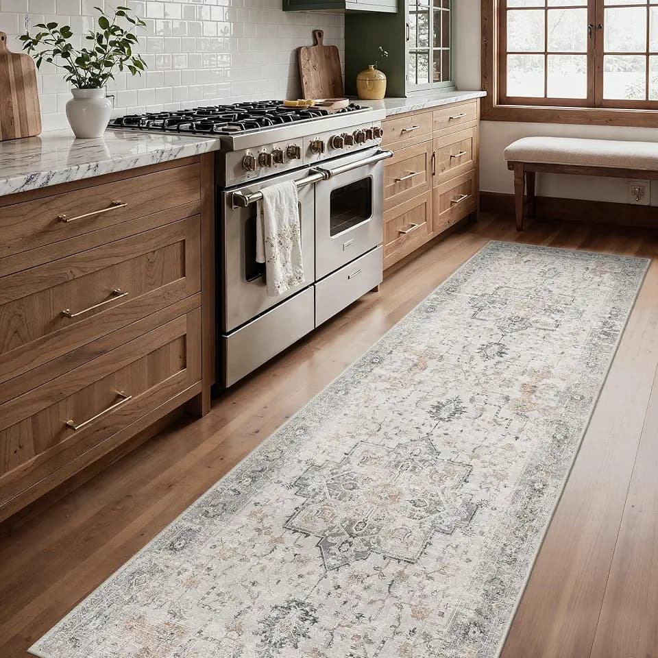 BESBLEE 2'6"x8' Washable Runner Rug Non Slip for Hallway, Light Taupe Brown