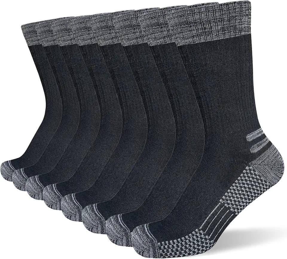 suaskk Mens Crew Work Boot Socks Cozy Cushioned Moisture Wicking 3/4 Pairs