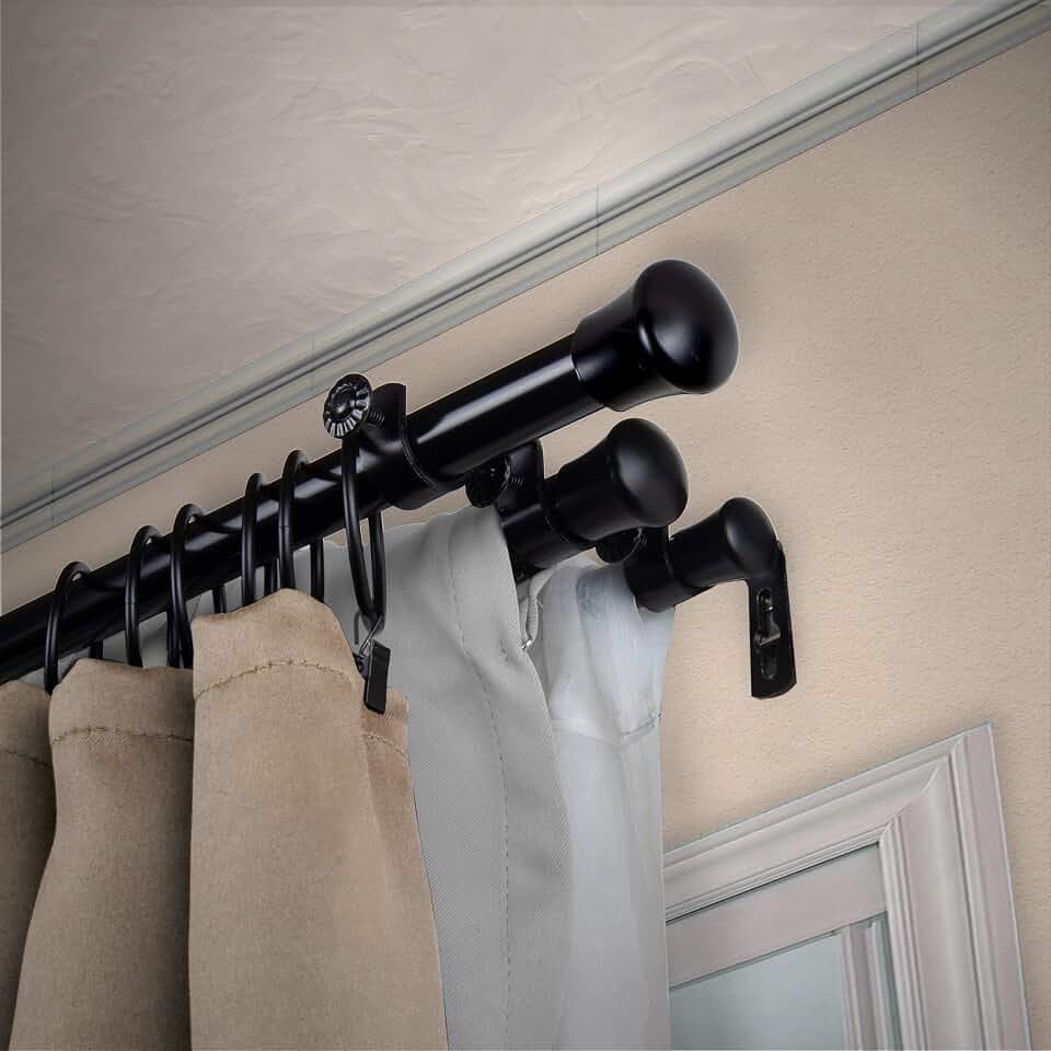 13/16" Triple Curtain Rod 66-120 inch - Black