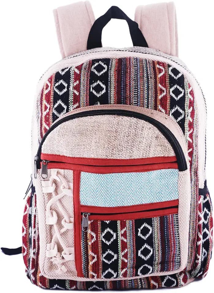 Anitya Hemp Backpack, Multi-Pocket Hiking Daypack, Handmade in Nepal