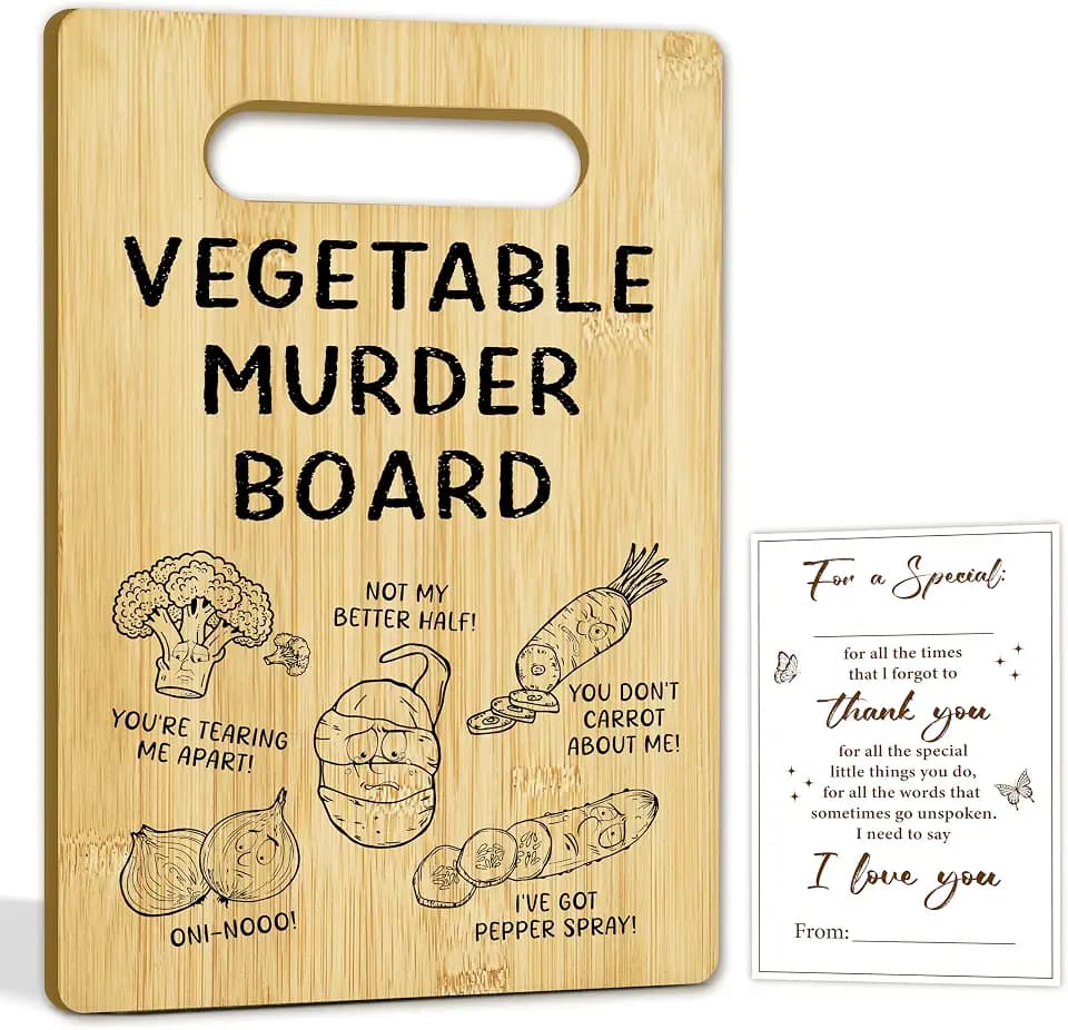 Vegetable Murder Board Cutting Board, Personalised Bamboo Chopping Boards, Perfect Birthday Christmas Housewarming Gifts for Women Men Friends, Funny Cutting Boards Kitchen Gift & Decor -15