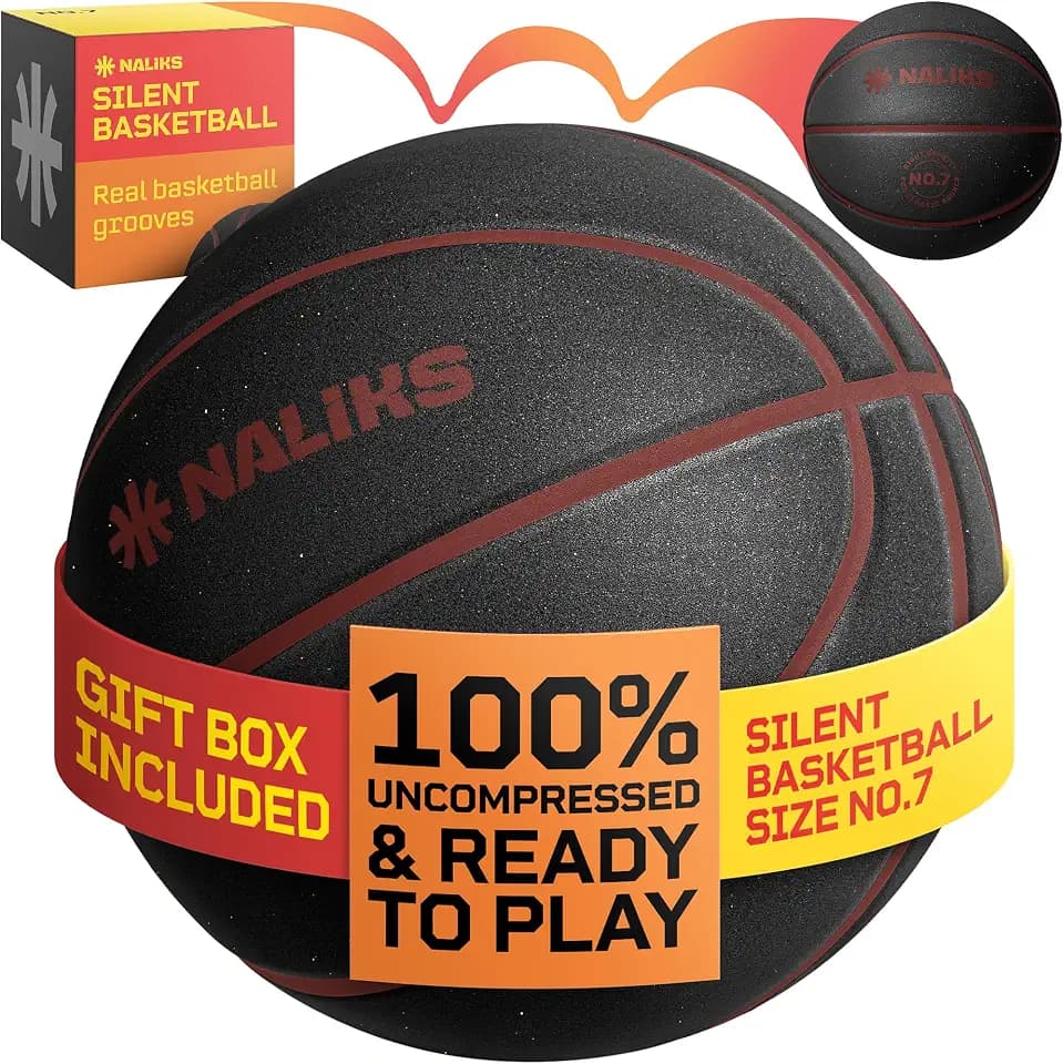 Silent Basketball Size 7, 29.5” – Airless Indoor Basketball | Gift Box Included, Pro PU Foam Basket Ball, for Quiet Dribbling Indoor, Real Grooves, 90% Bounciness, 12.7 Oz