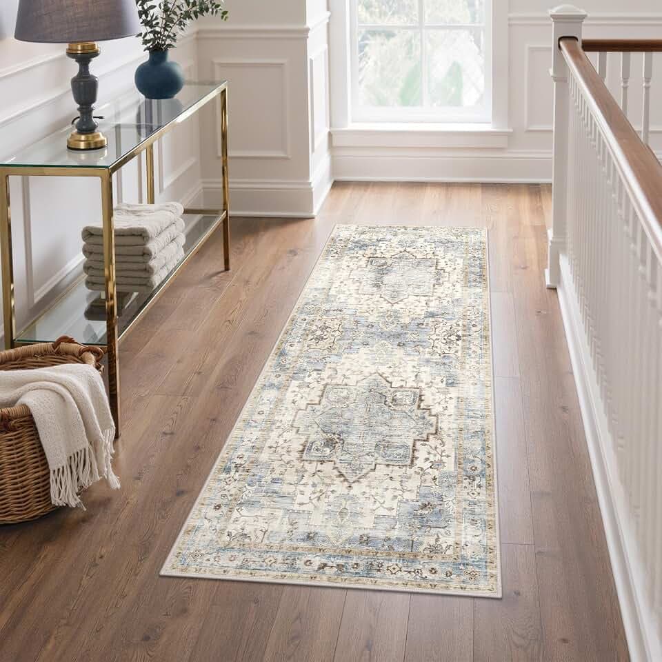 GENIMO 2x5 Runner Rugs for Hallway, Machine Washable Non Slip Vintage Rugs, Low Pile Lightweight Soft Print Rug for enrtyway, Corridor, Home, Office, Kitchen, Mint Sage