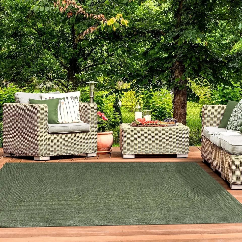 SUPERIOR Indoor/Outdoor Area Rug, Reversible Braided Floor Decor for Living Room, Kitchen, Patio, Front Porch, Modern Boho Farmhouse Rugs, Hardwood, Bedroom Accessories, 3' x 5', Green