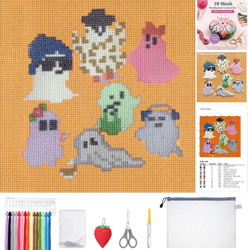 XunYee 18 Mesh Needlepoint Canva for Beginner, Halloween Ghost