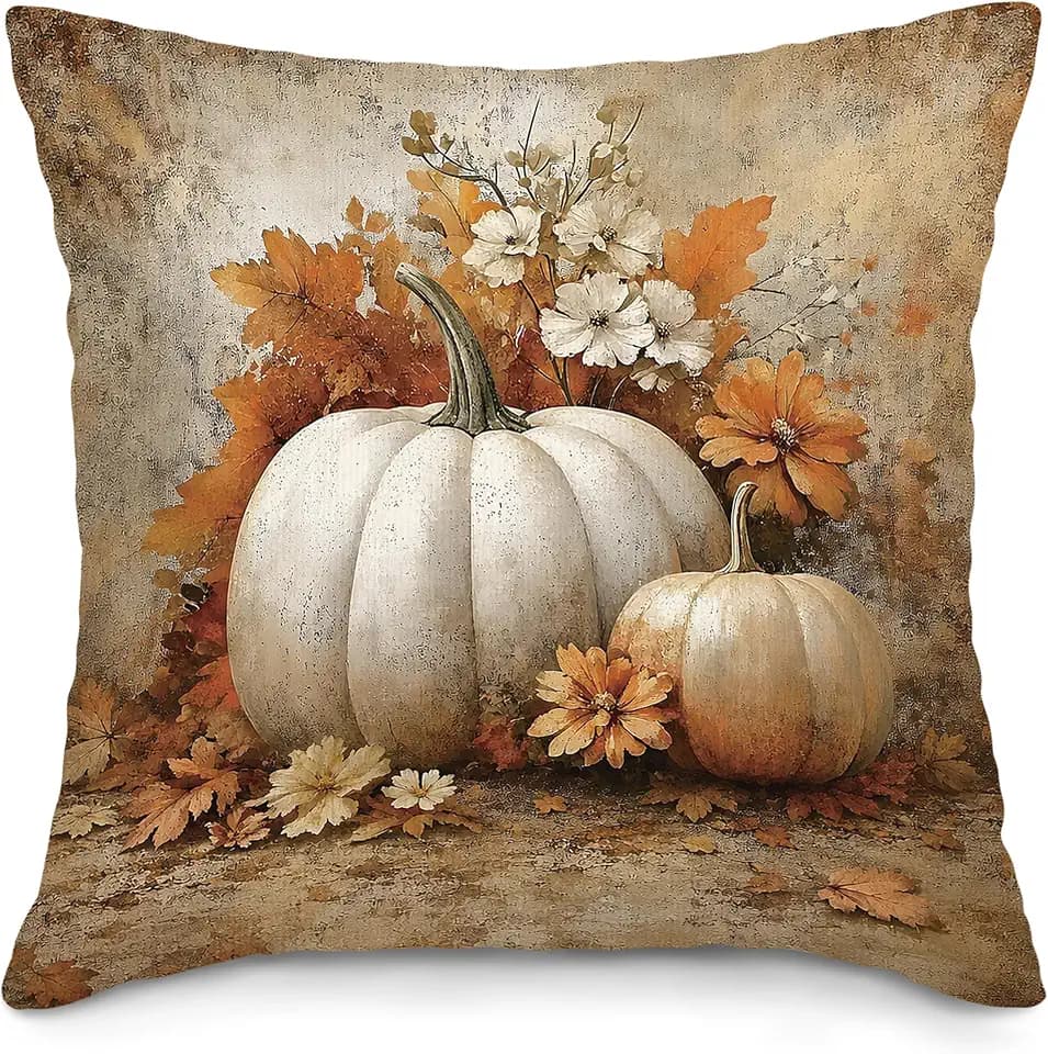 Vintage Fall Pumpkin Floral Decorative Throw Pillow Covers