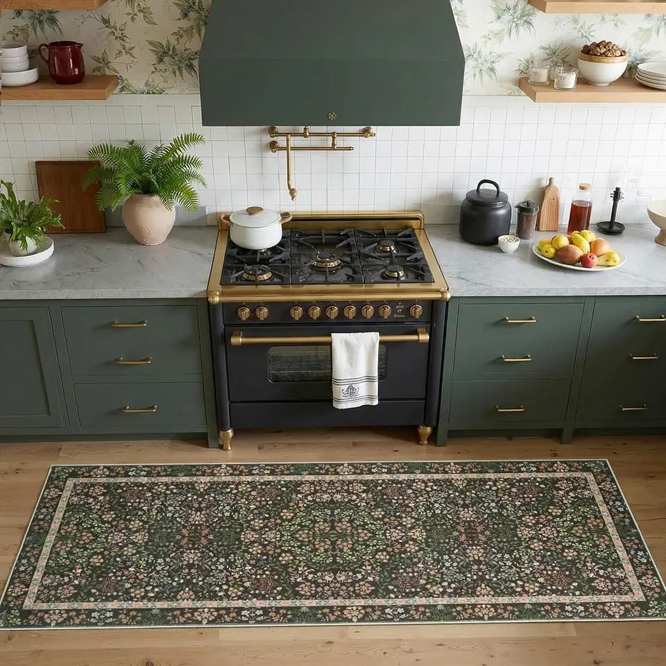 jinchan 2x6 Washable Hallway Runner Rug, Floral Non-Slip, Black