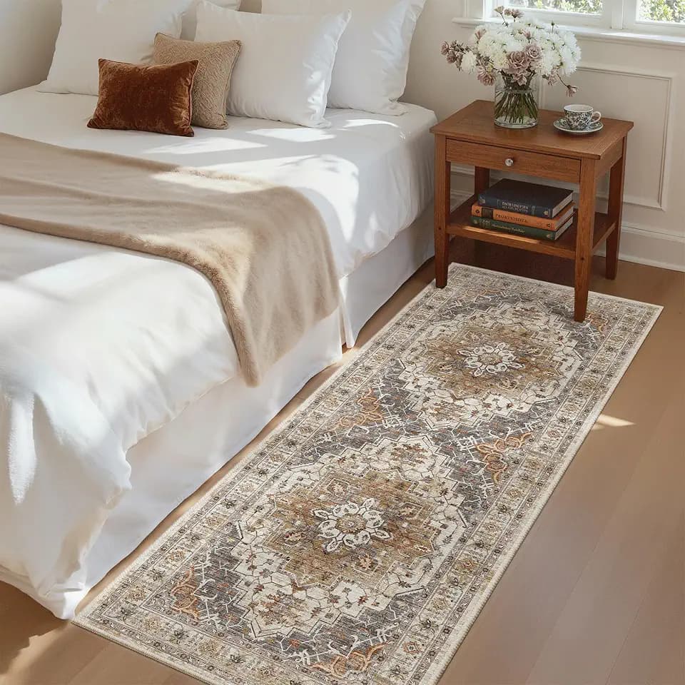 Madane Hallway Runner Rug 2x5 Washable Entry Rugs Non-Slip, Turmeric/Grey