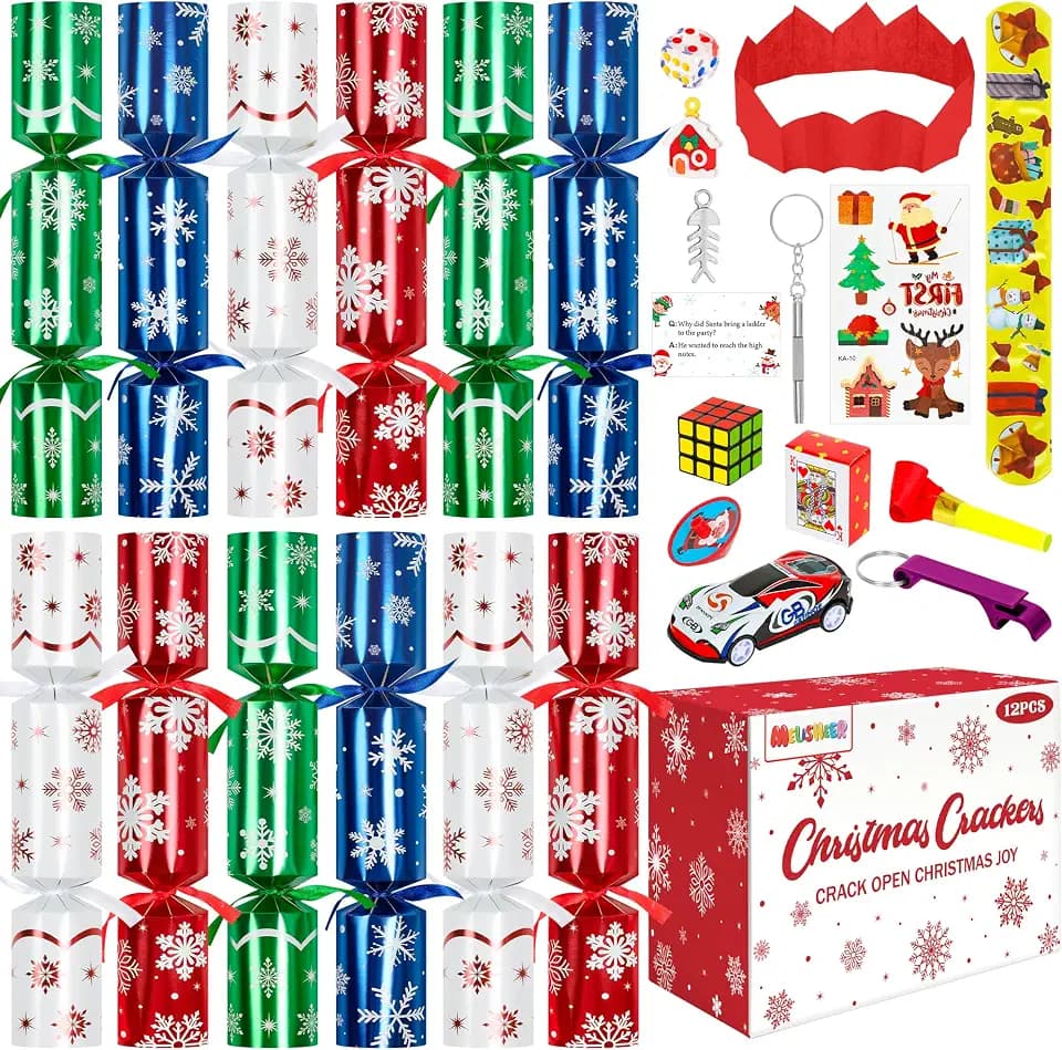 12 Pack Christmas Crackers No Snap Christmas Party Favors, Xmas Gifts