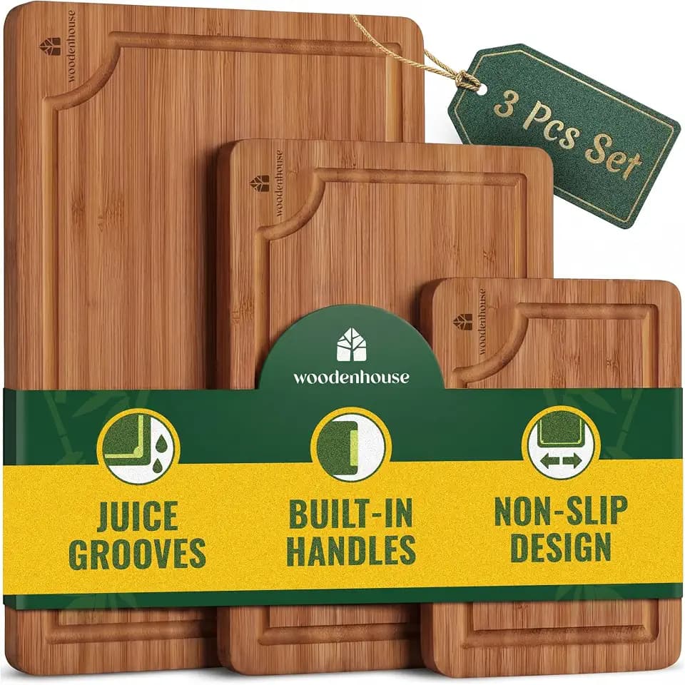 Wooden Cutting Board Set of 3 – Bamboo Wood Cutting Boards for Kitchen