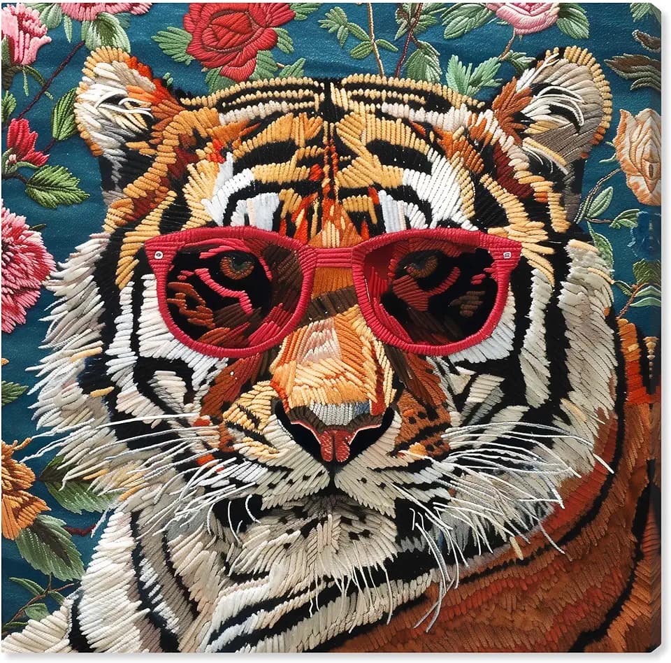 Art Remedy Velvet Tiger Canvas Modern Art, Gallery Wrapped, 30" x 30"